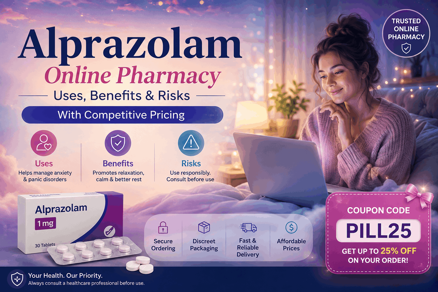 Get Alprazolam Online Pharmacy Uses, Benefits & Risks